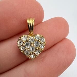 Vintage ROMAN Pendant Charm Heart Shape Love Rhinestones Small Gold Tone Jewelry